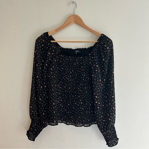 Madewell Black Bubble-Sleeve Smocked Top size S
